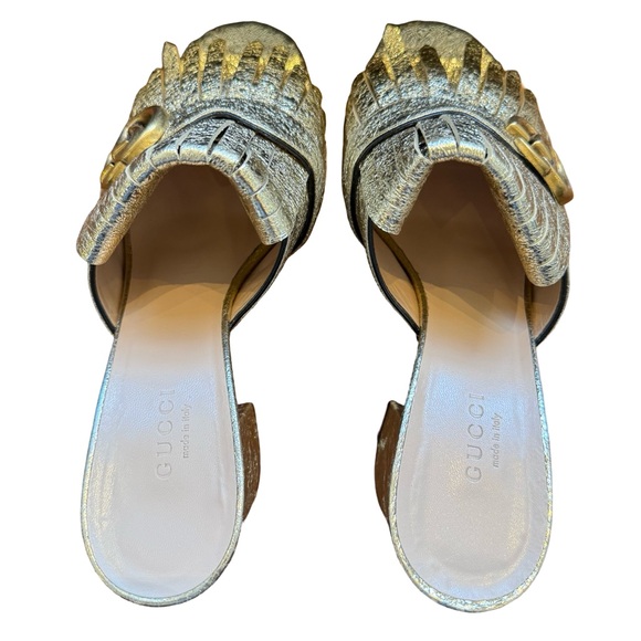 Gucci GG Marmont Metallic Gold Fringe Mule Sandals - Picture 5 of 15
